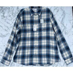 Sonoma Mens Blue & white Plaid Supersoft Flannel Shirt XL Standard Fit Cotton